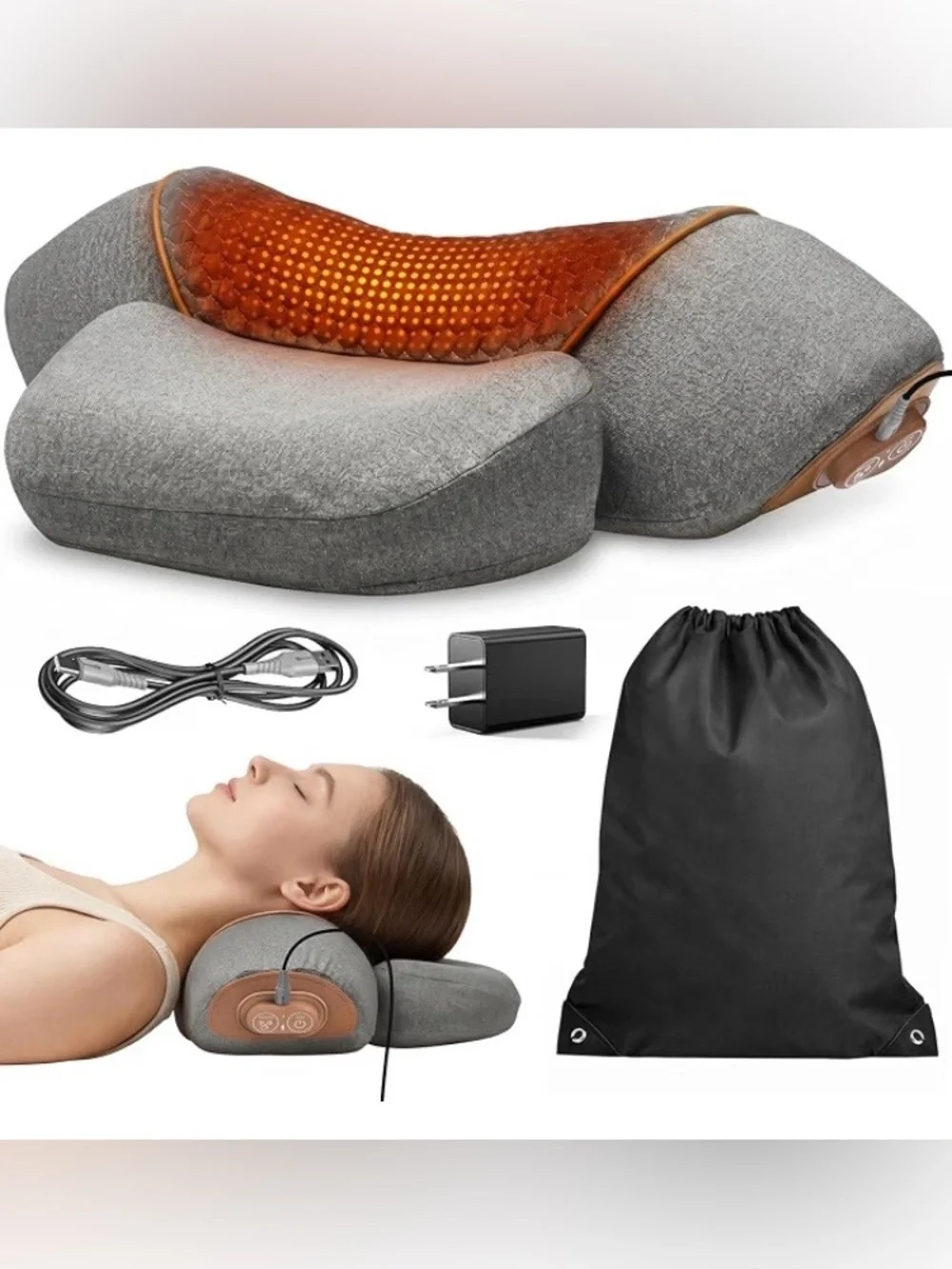 Freebody 3-in-1 Neck Massager Pillow with Heat &Massage Support, Grey,New